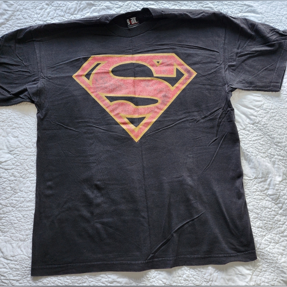 Vintage DC Comics Black Superman Logo T-Shirt, 100% Cotton, XL